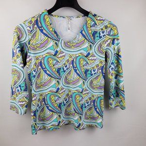Lulu B 3/4 Sleeve V-neck Pullover Shirt Top Women Small Blue Purple Yellow White